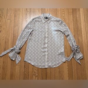 Banana Republic Semi Sheer Gold Printed Dillon Top with Tie Sleeve detail